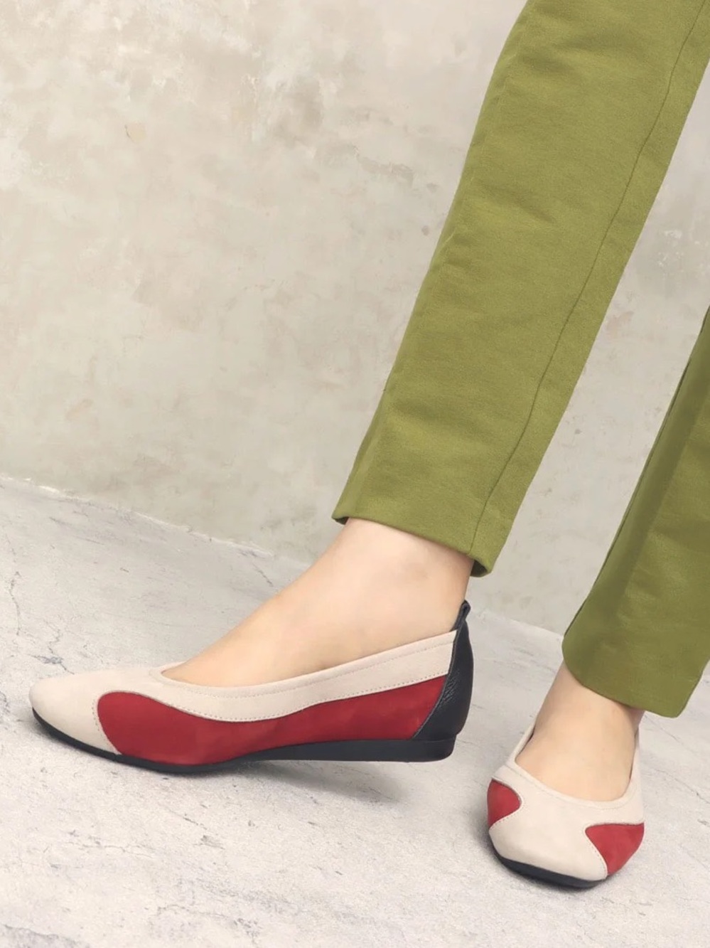 Arche Red, Grey and Black Colorblock Suede ‘Lambaa Ballerina’ Flats, Size 41